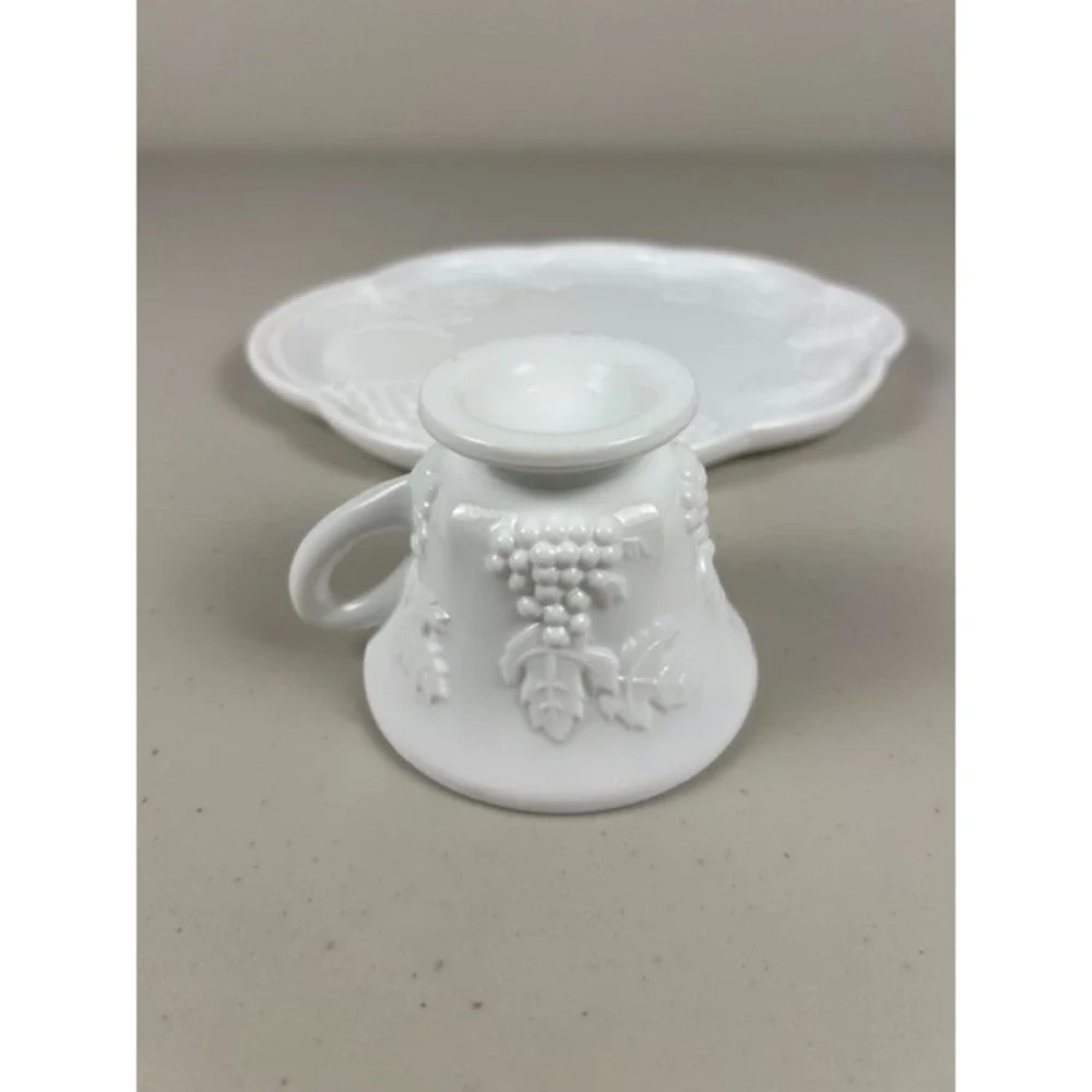 Westmoreland Milk Glass Grape Pattern Snack Set Plate and Cup White Vintage
